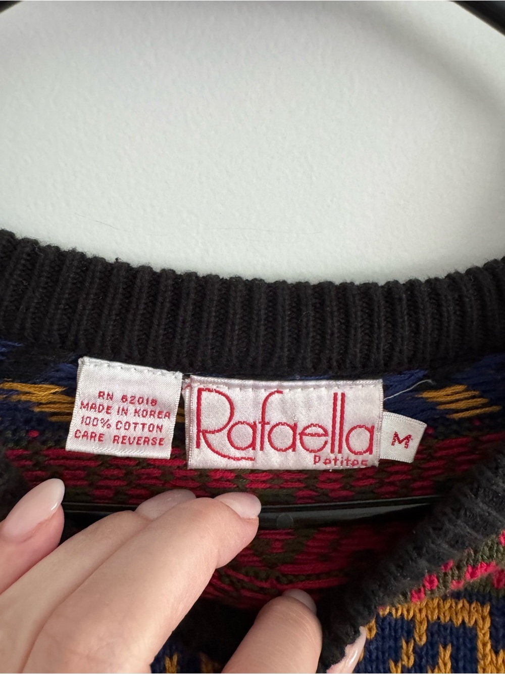 Vintage Rafaella Multi-Color Fair Isle Crewneck Sweater - Navy, Pink, Mustard - Picture 7 of 7